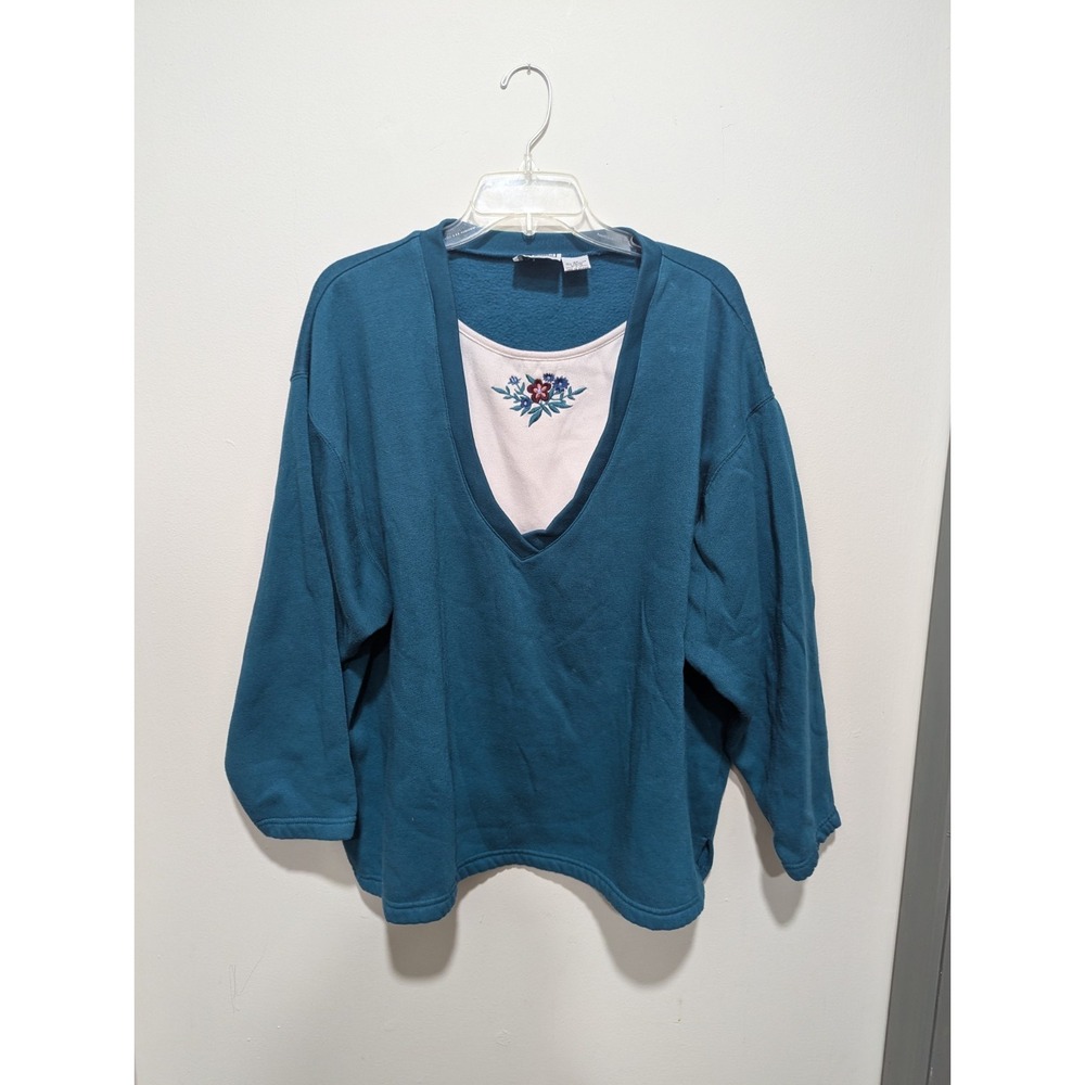 VTG Bold Spirit Woman Floral Embroidered Grannycore Crew Pullover Sweatshirt 3X